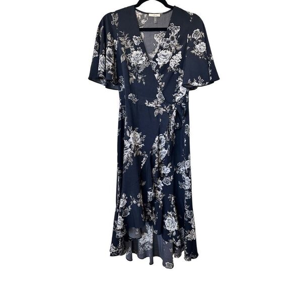Soprano Navy Floral Flowy Wrap Dress - Picture 1 of 11